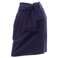 Vintage Chloe Navy Blue Wool Skirt With Sash Belt
