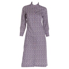 Vintage Chloe Purple Cotton Geometric Abstract Print Cotton Shirt Dress