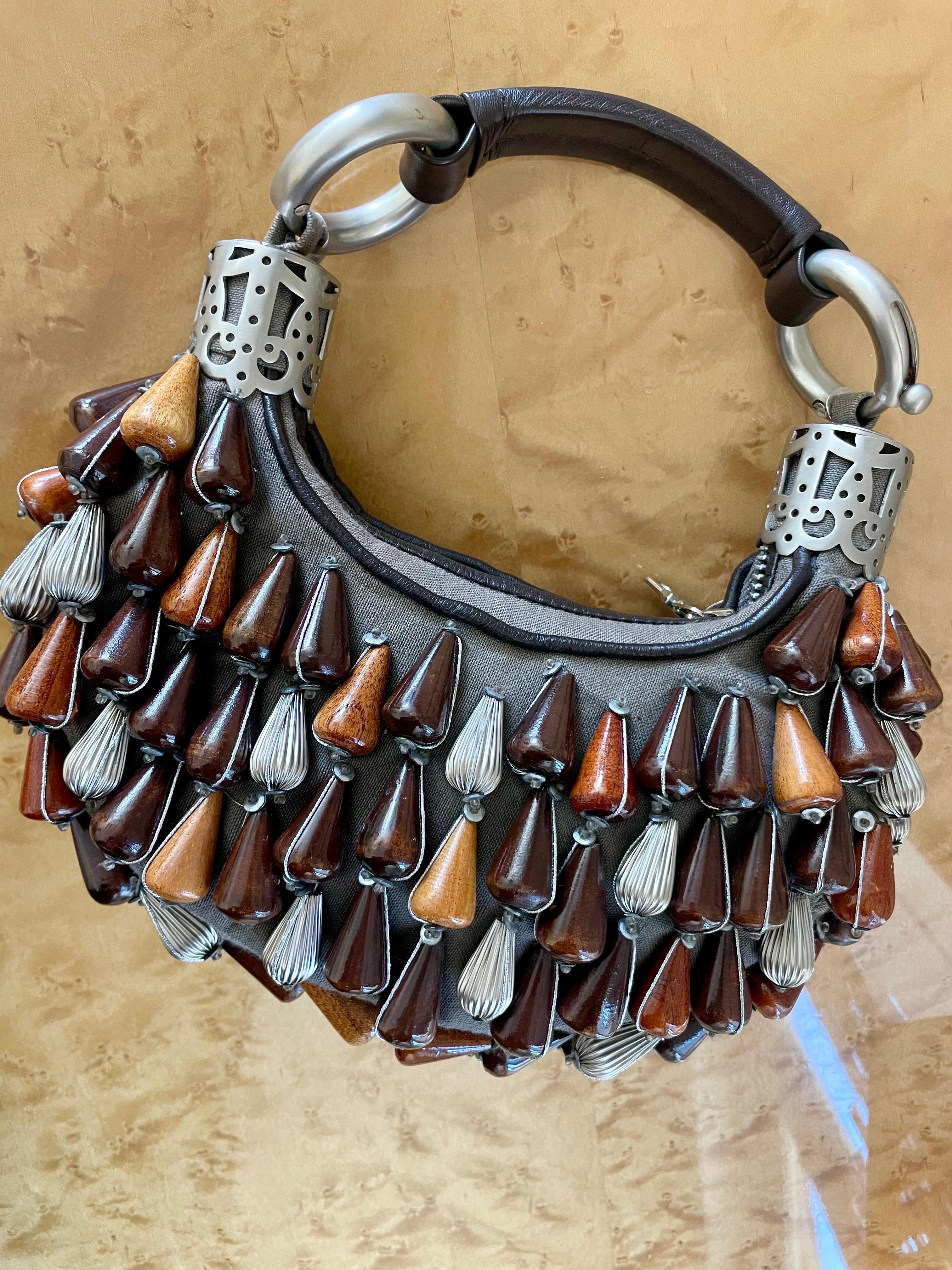 Vintage Chloe Wood Beaded Bag In Good Condition In Boca Raton, FL