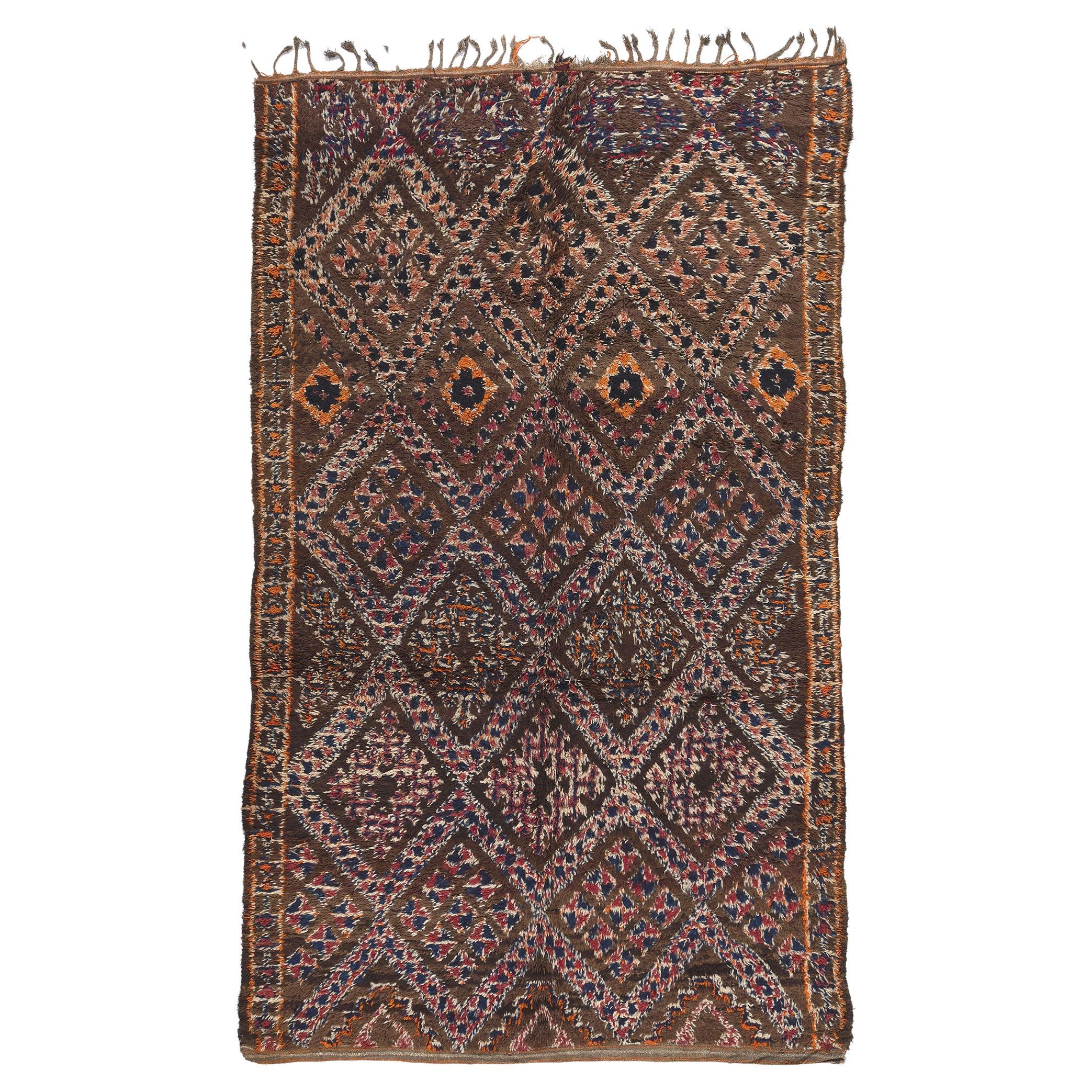 Vintage Brown Beni MGuild Moroccan Rug, Midcentury Modern Meets Cozy Nomad For Sale