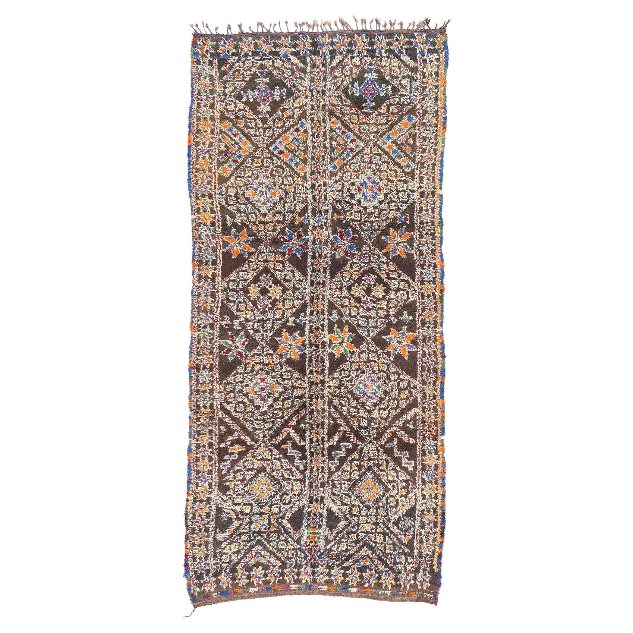 Vintage Brown Beni M'Guild Moroccan Rug, Midcentury Modern Meets Tribal Boho For Sale