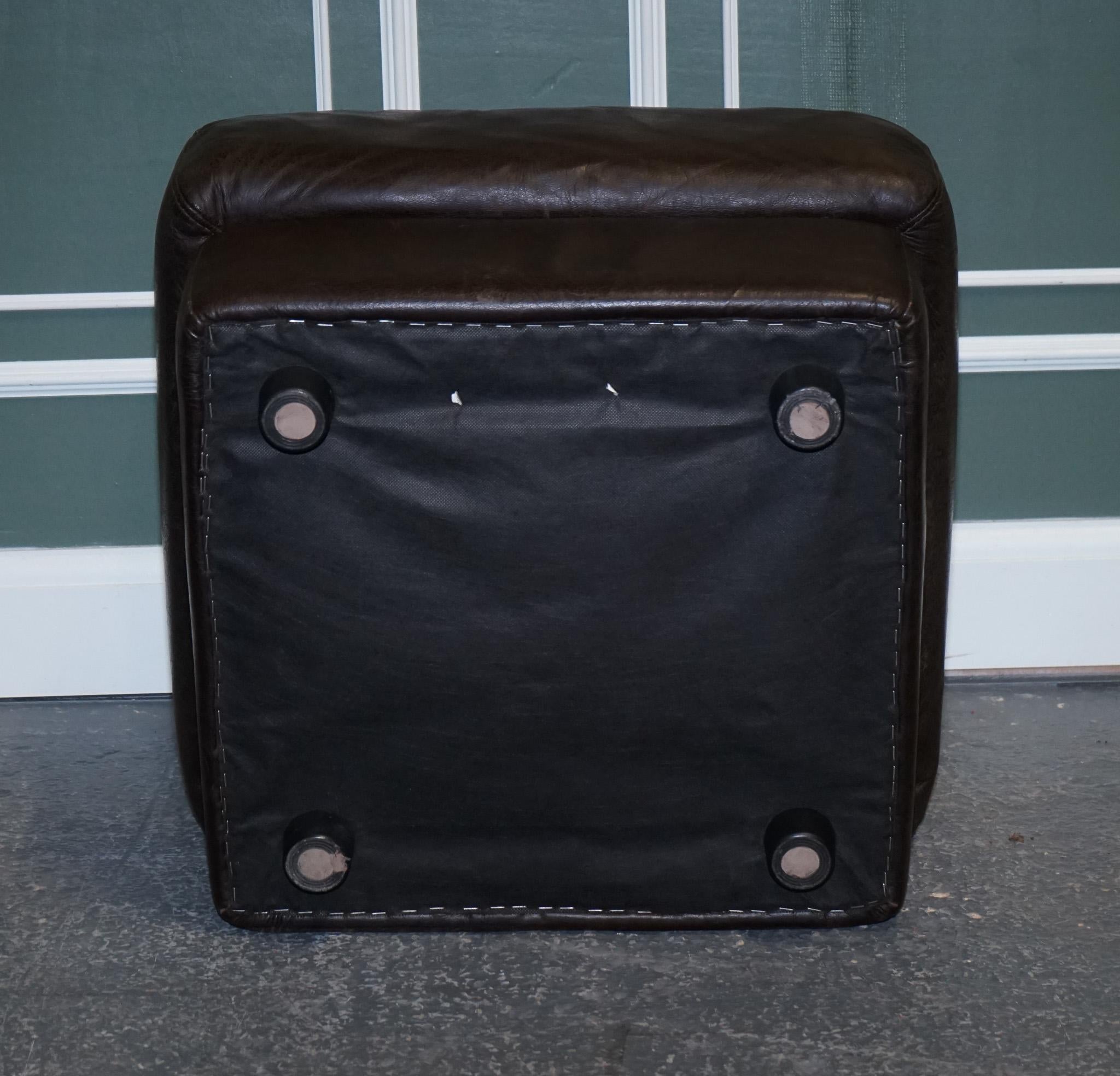 Vintage Chocolate Brown Leather Footstool, '1/2' For Sale 2