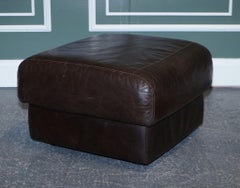 Vintage Chocolate Brown Leather Footstool, '1/2'