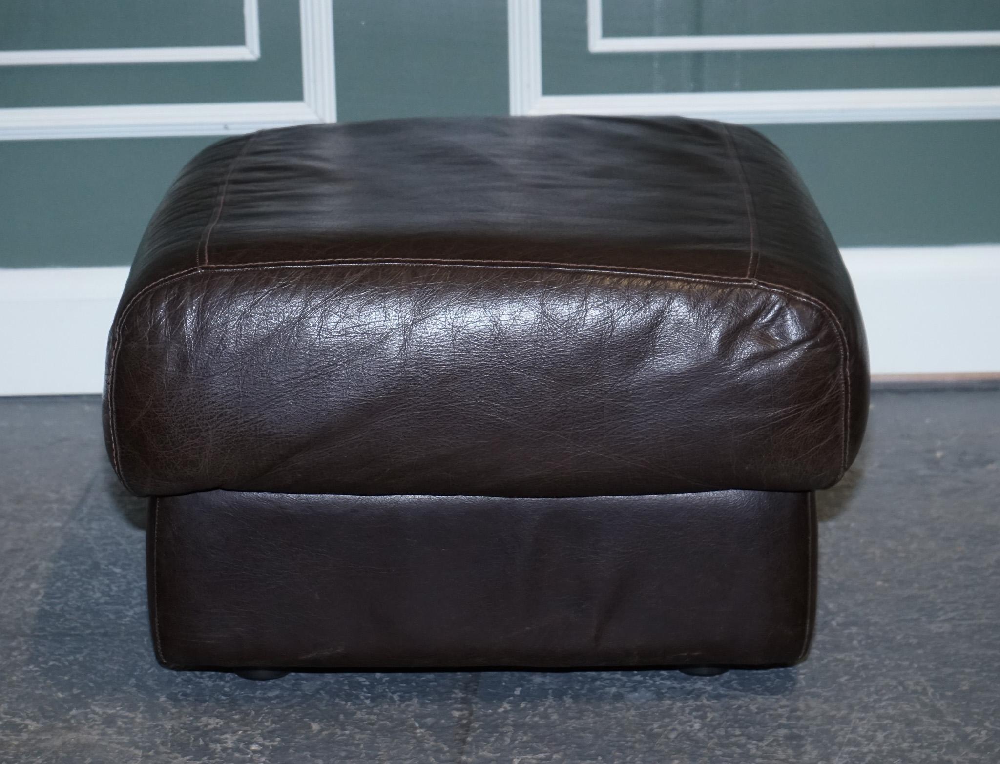 Hand-Crafted Vintage Chocolate Brown Leather Footstool, '1/2' For Sale