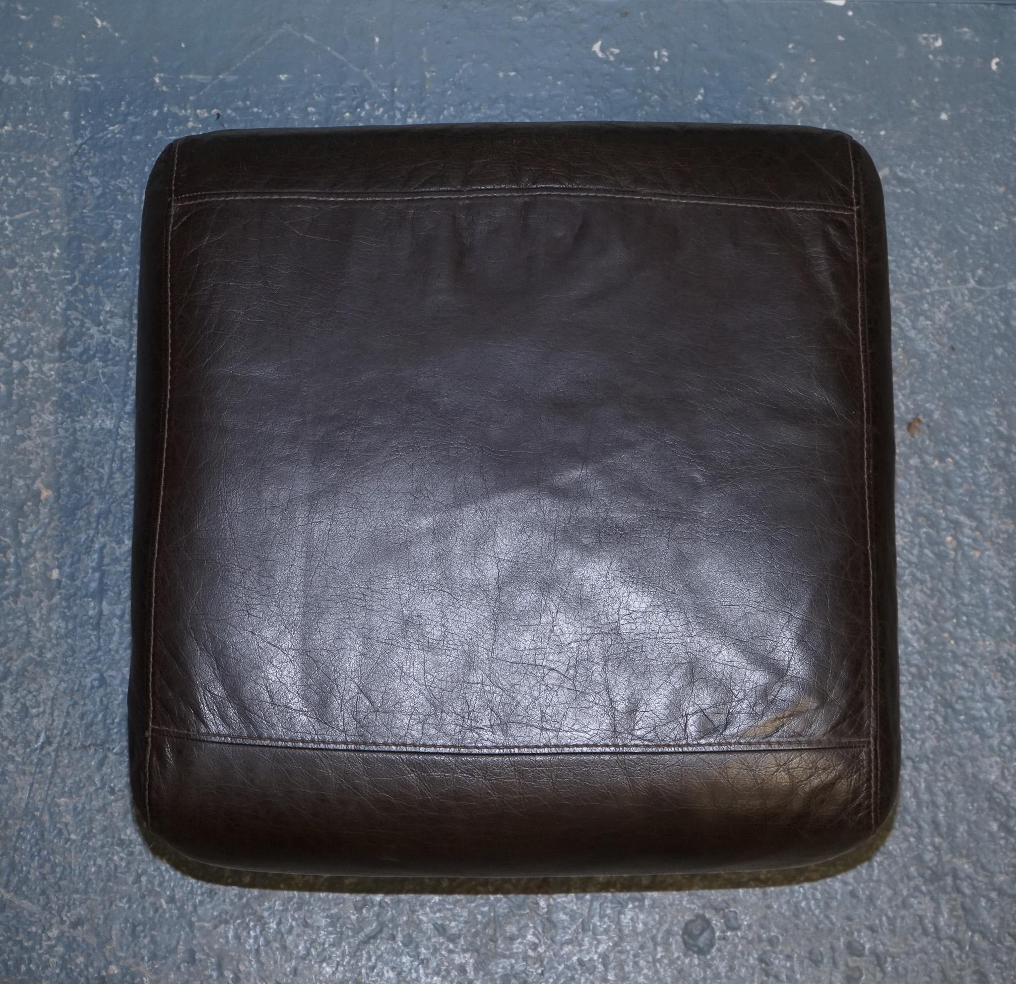 Vintage Chocolate Brown Leather Footstool, '1/2' In Good Condition For Sale In Pulborough, GB