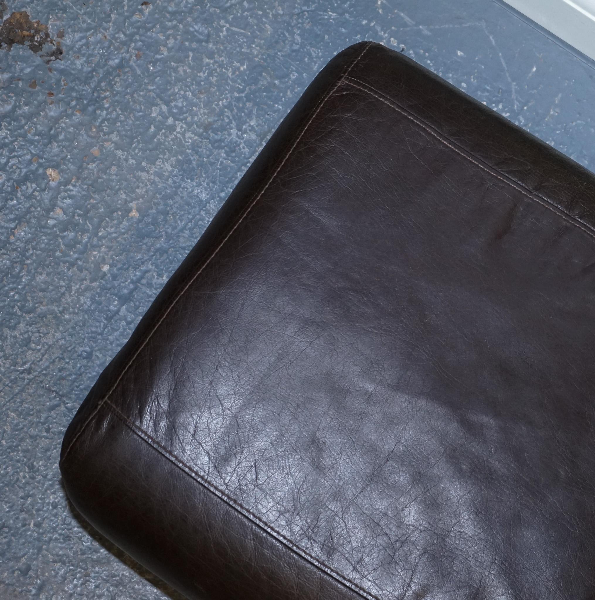 20th Century Vintage Chocolate Brown Leather Footstool, '1/2' For Sale