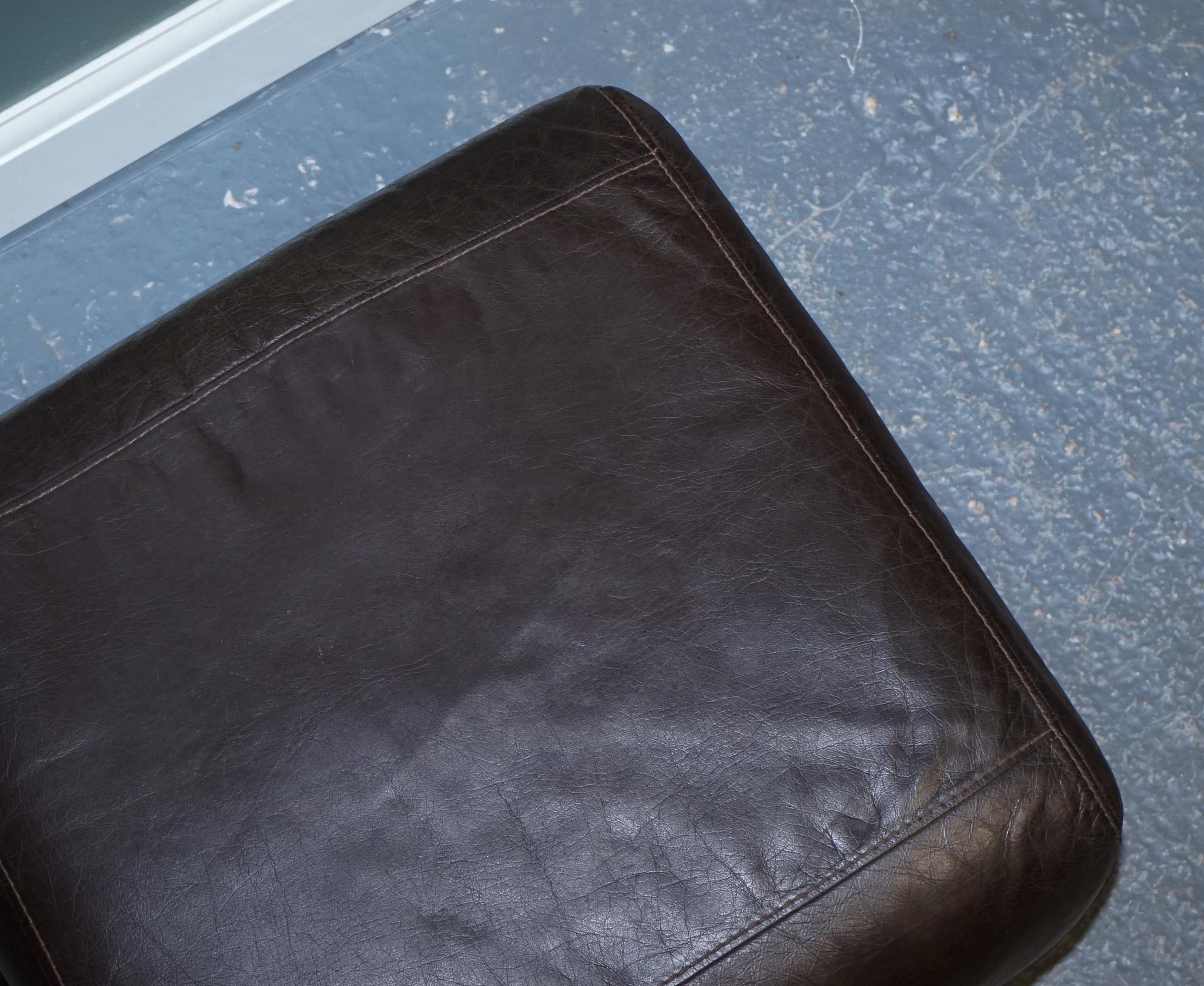 Vintage Chocolate Brown Leather Footstool, '1/2' For Sale 1