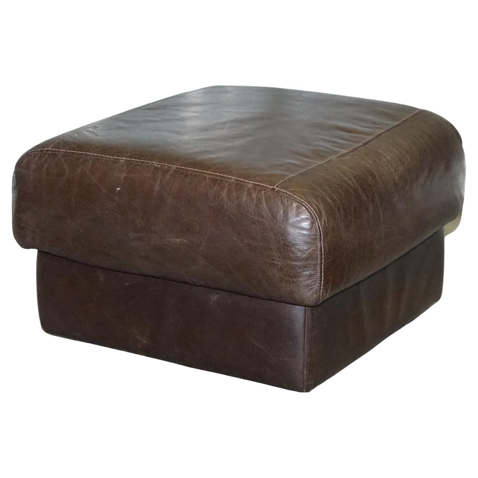 Vintage Chocolate Brown Leather Footstool, '1/2'