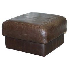 Vintage Chocolate Brown Leather Footstool, '1/2'
