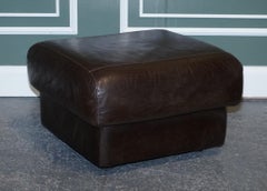 ViNTAGE CHOCOLATE BROWN LEATHER FOOTSTOOL