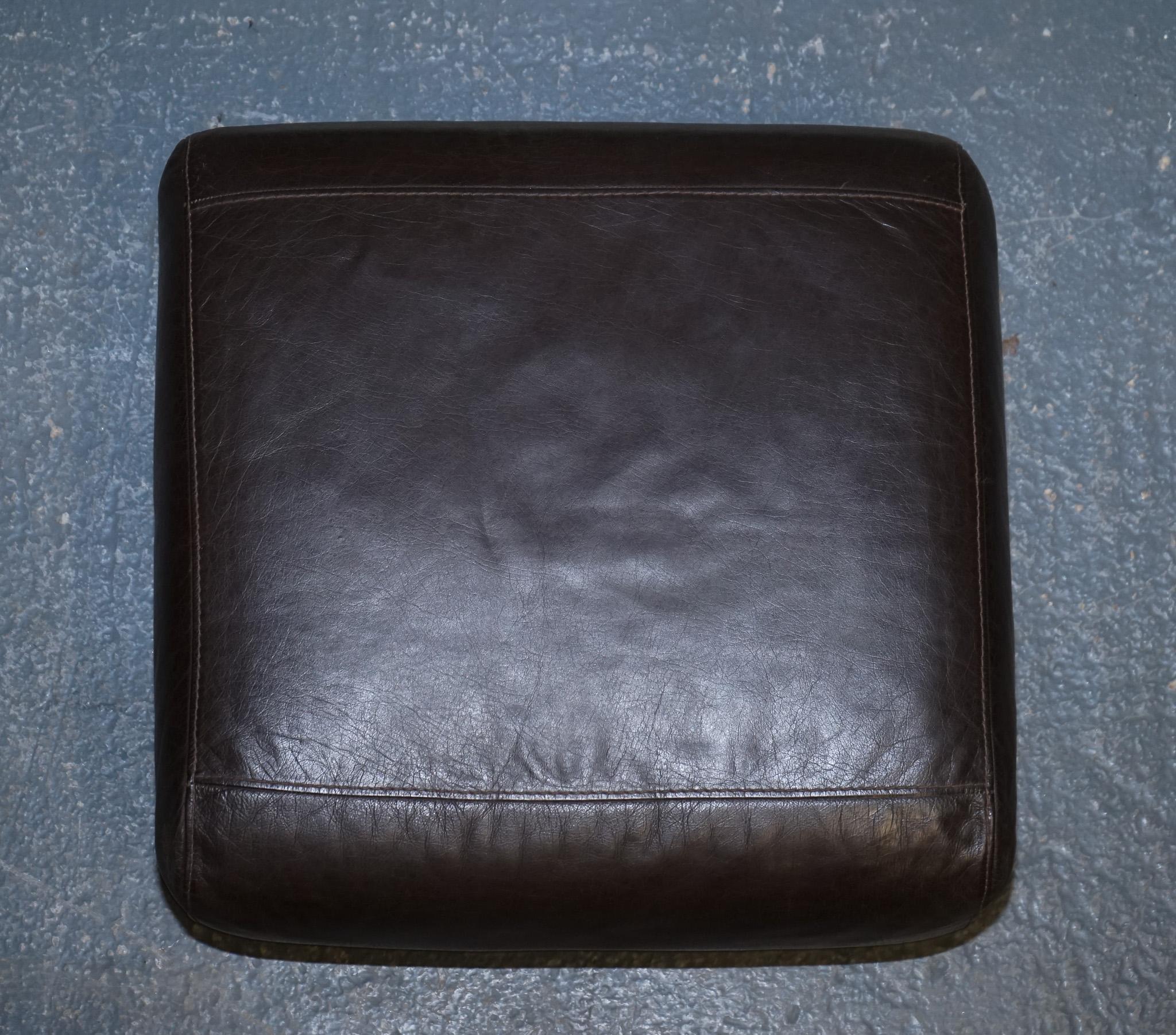 Hand-Crafted ViNTAGE CHOCOLATE BROWN LEATHER FOOTSTOOL For Sale