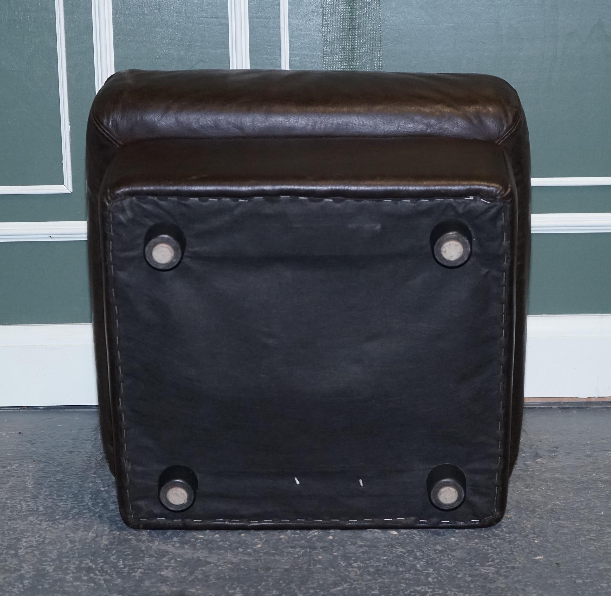 20th Century ViNTAGE CHOCOLATE BROWN LEATHER FOOTSTOOL For Sale