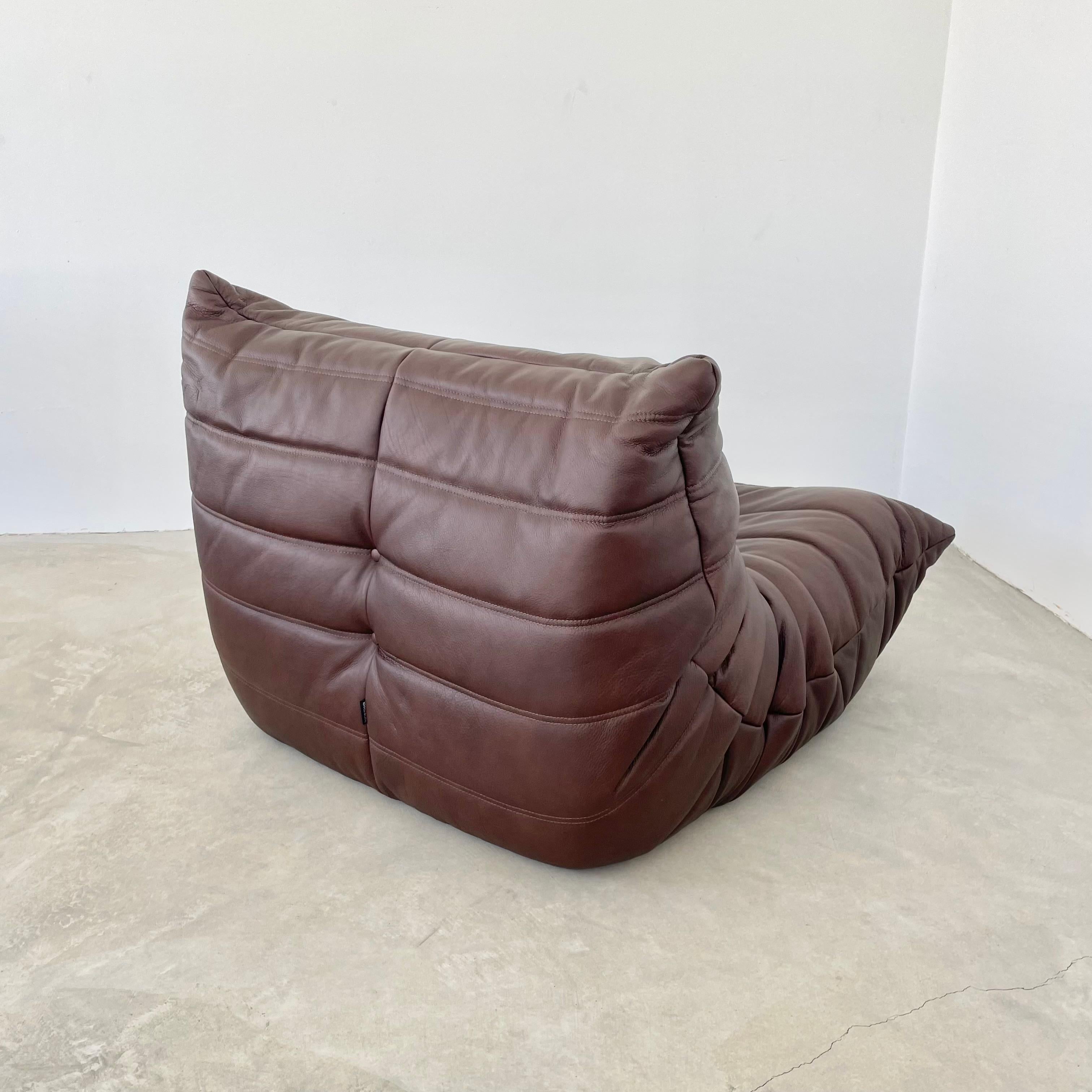 Chocolate Brown Leather Togo Set by Ligne Roset, 1990s France For Sale 6