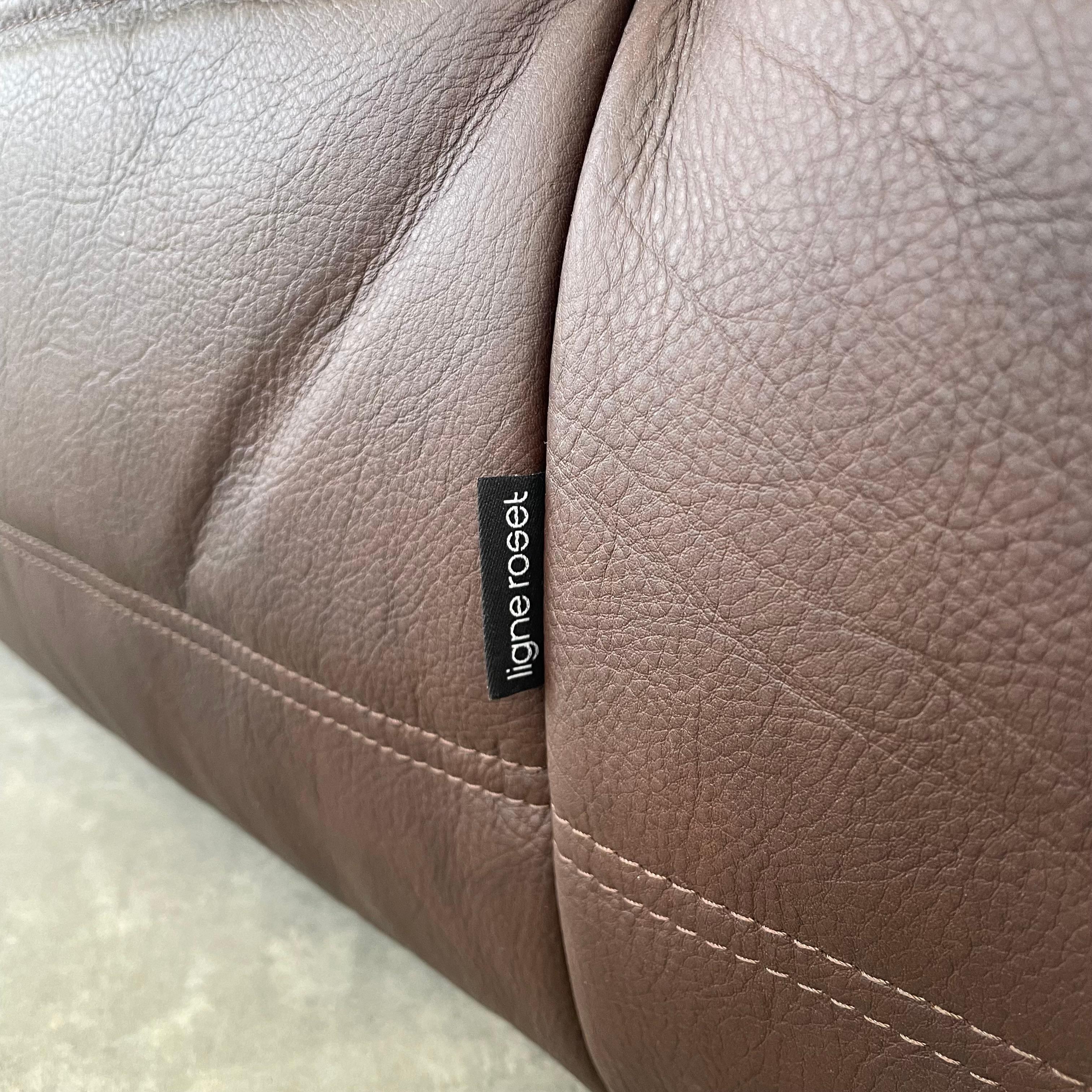 Chocolate Brown Leather Togo Set by Ligne Roset, 1990s France 9