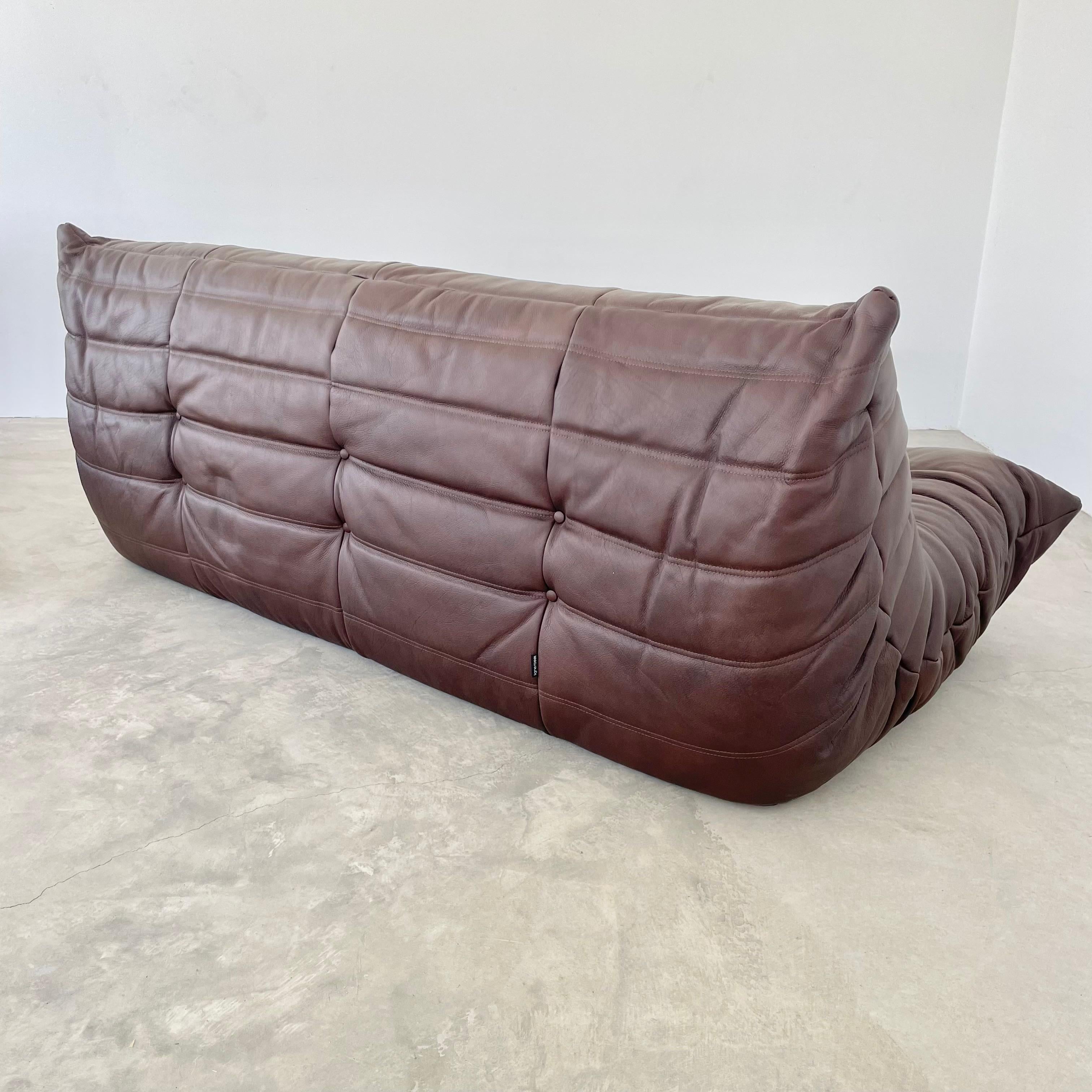 20th Century Chocolate Brown Leather Togo Set by Ligne Roset, 1990s France For Sale