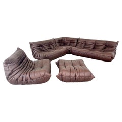 Chocolate Brown Leather Togo Set by Ligne Roset, 1990s France