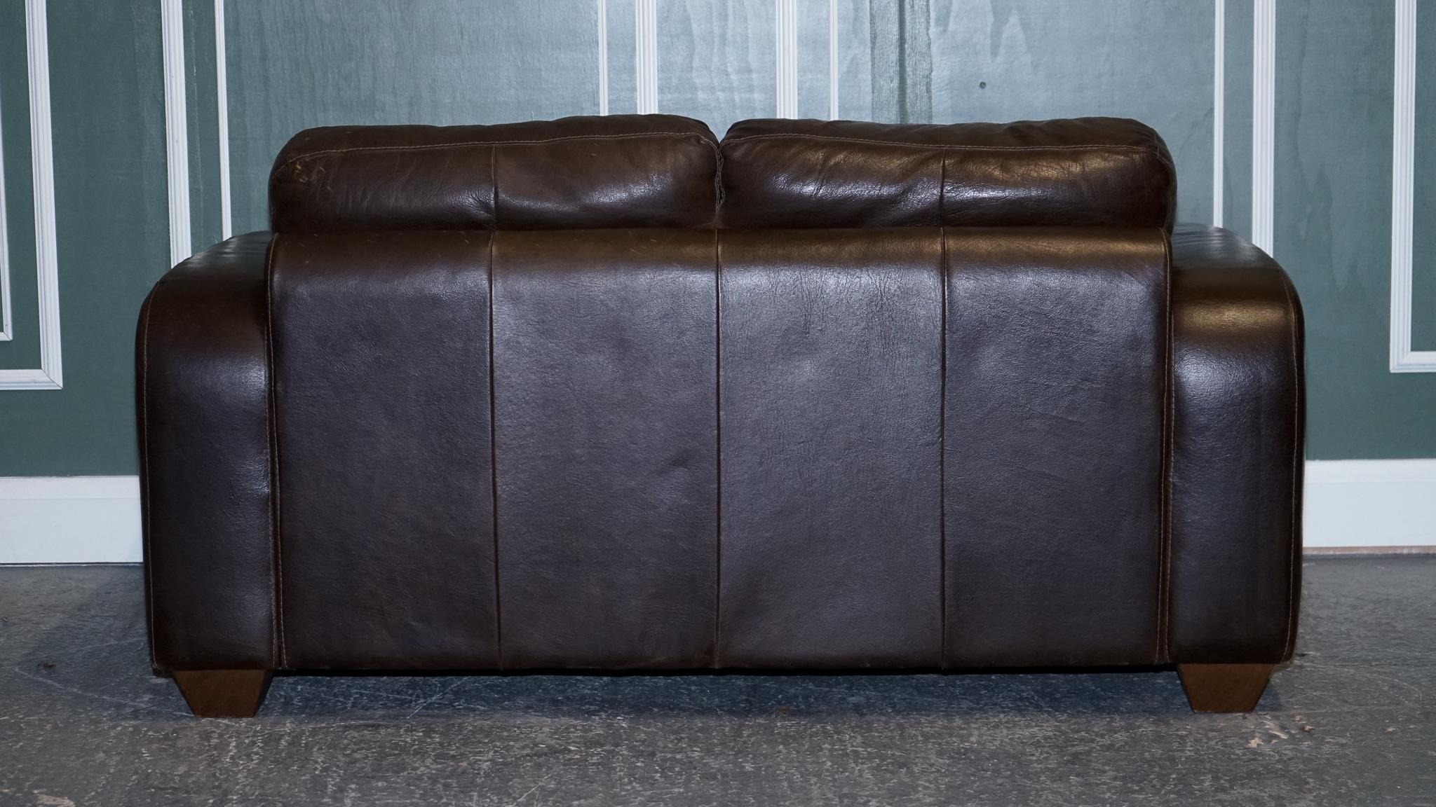 Vintage Chocolate Brown Leather Two Seater Sofa by Sofitalia For Sale 4