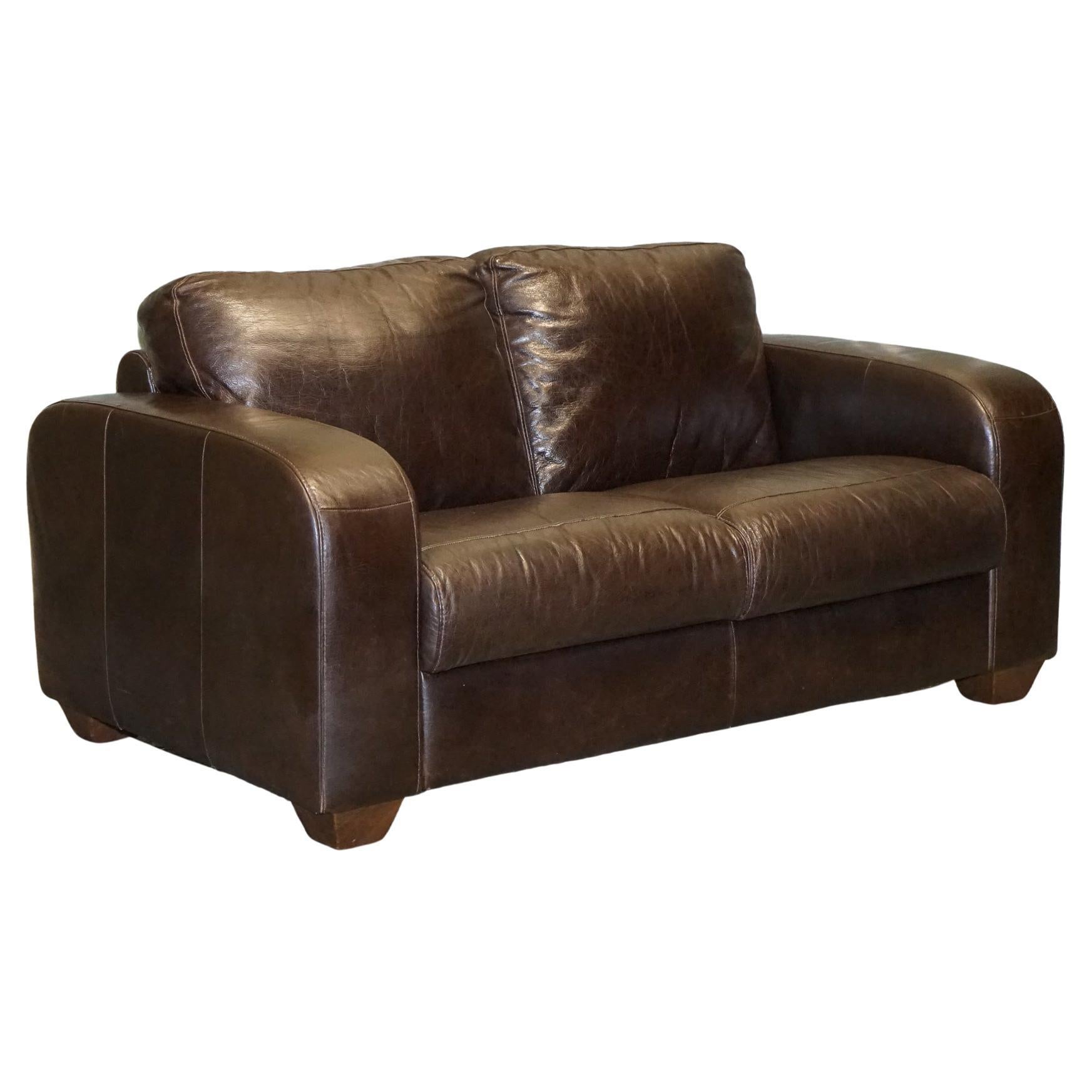 Vintage Chocolate Brown Leather Two Seater Sofa by Sofitalia For Sale