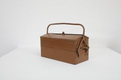 Mid-Century Chocolate Brown Metal Cantilever Toolbox, Green Interior