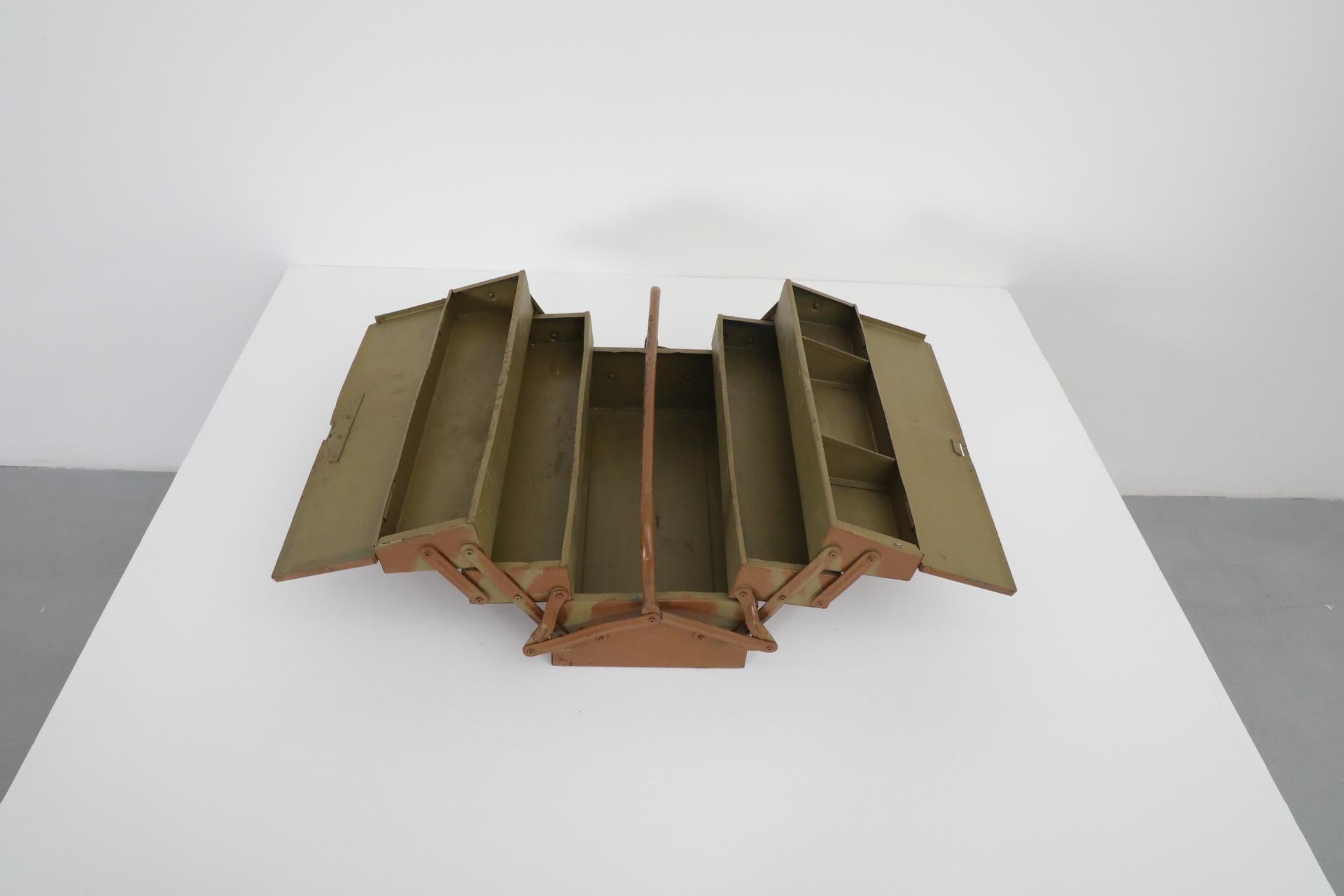 Vintage Chocolate Brown Metal Tool or Tackle Box For Sale 1