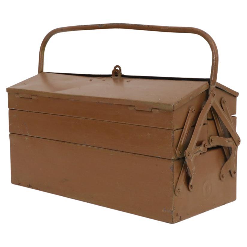 Vintage Chocolate Brown Metal Tool or Tackle Box