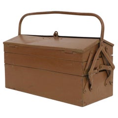 Vintage Chocolate Brown Metal Tool or Tackle Box