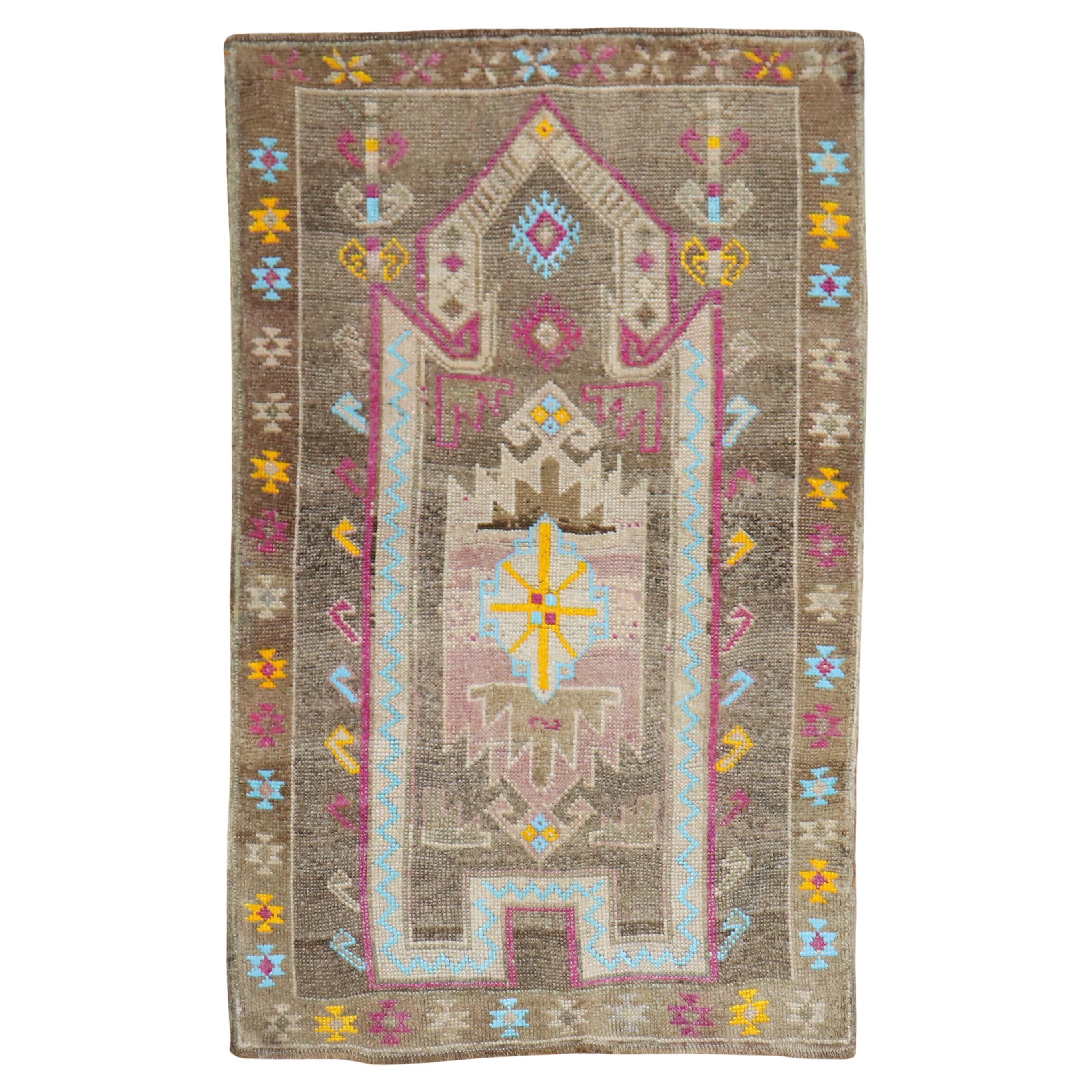 Vintage Chocolate Brown Tribal Turkish Prayer Rug