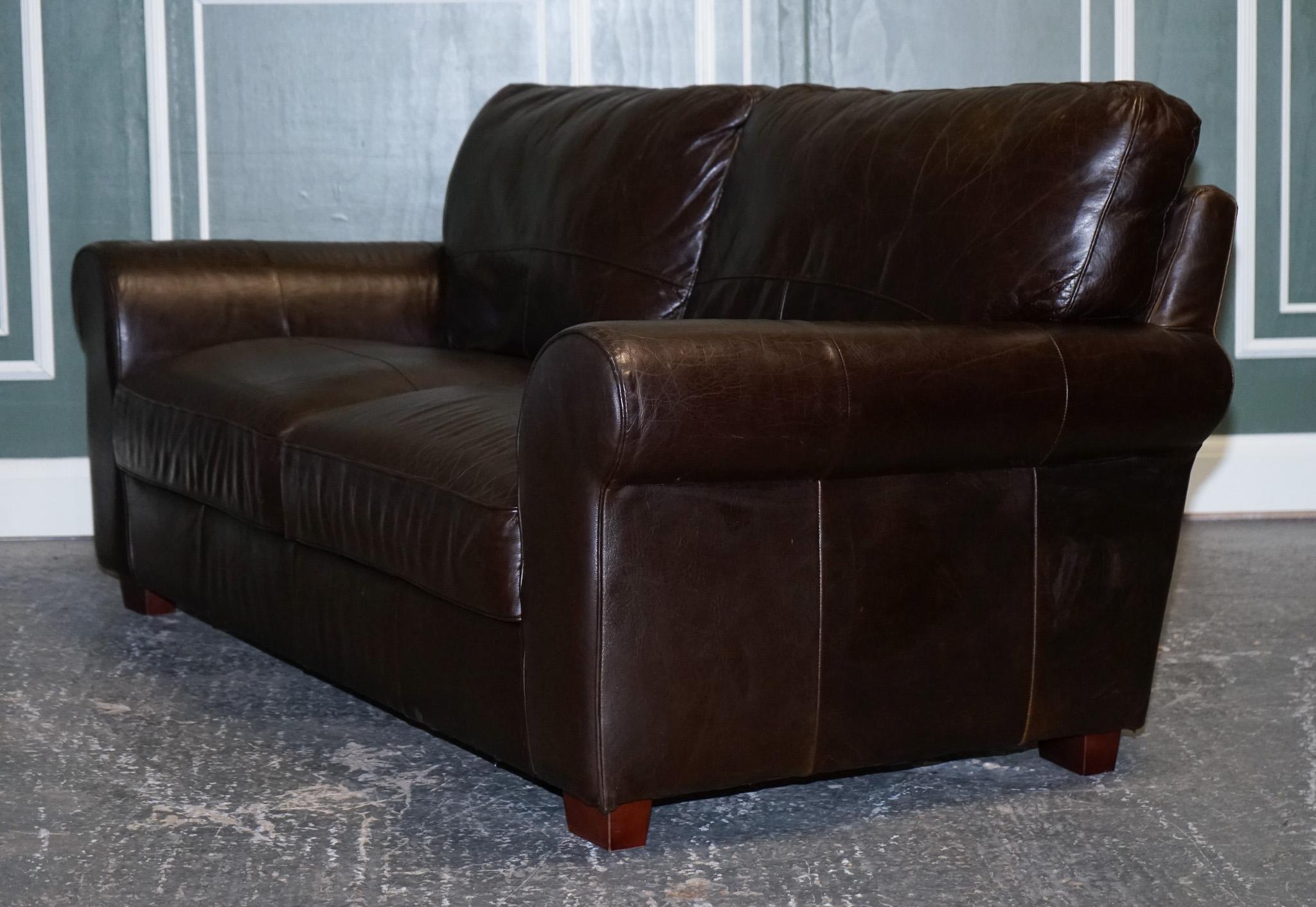 ViNTAGE CHOCOLATE BROWN TWO TO THREE SEATER SOFA For Sale 3