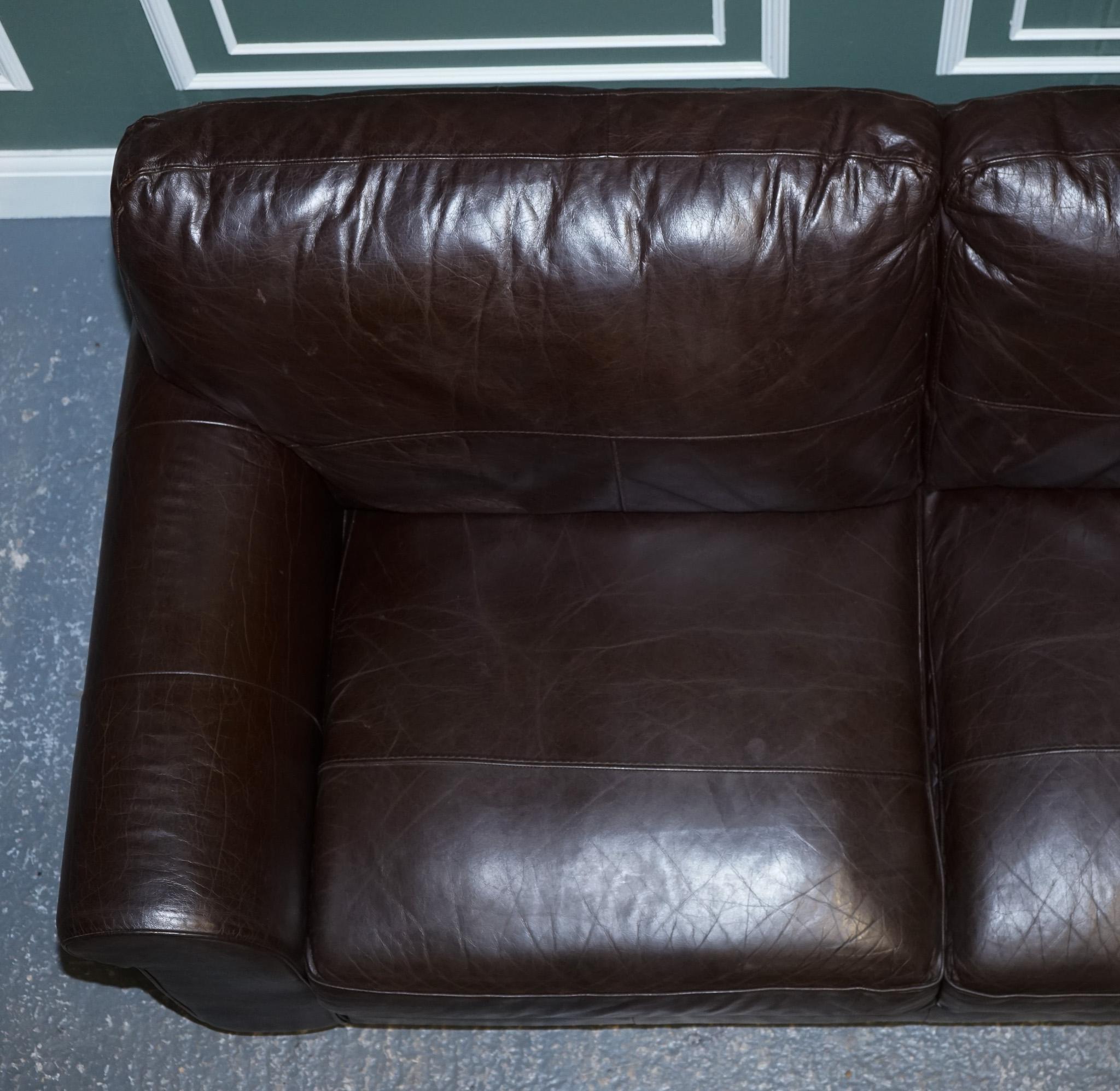 ViNTAGE CHOCOLATE BROWN TWO TO THREE SEATER SOFA In Good Condition For Sale In Pulborough, GB