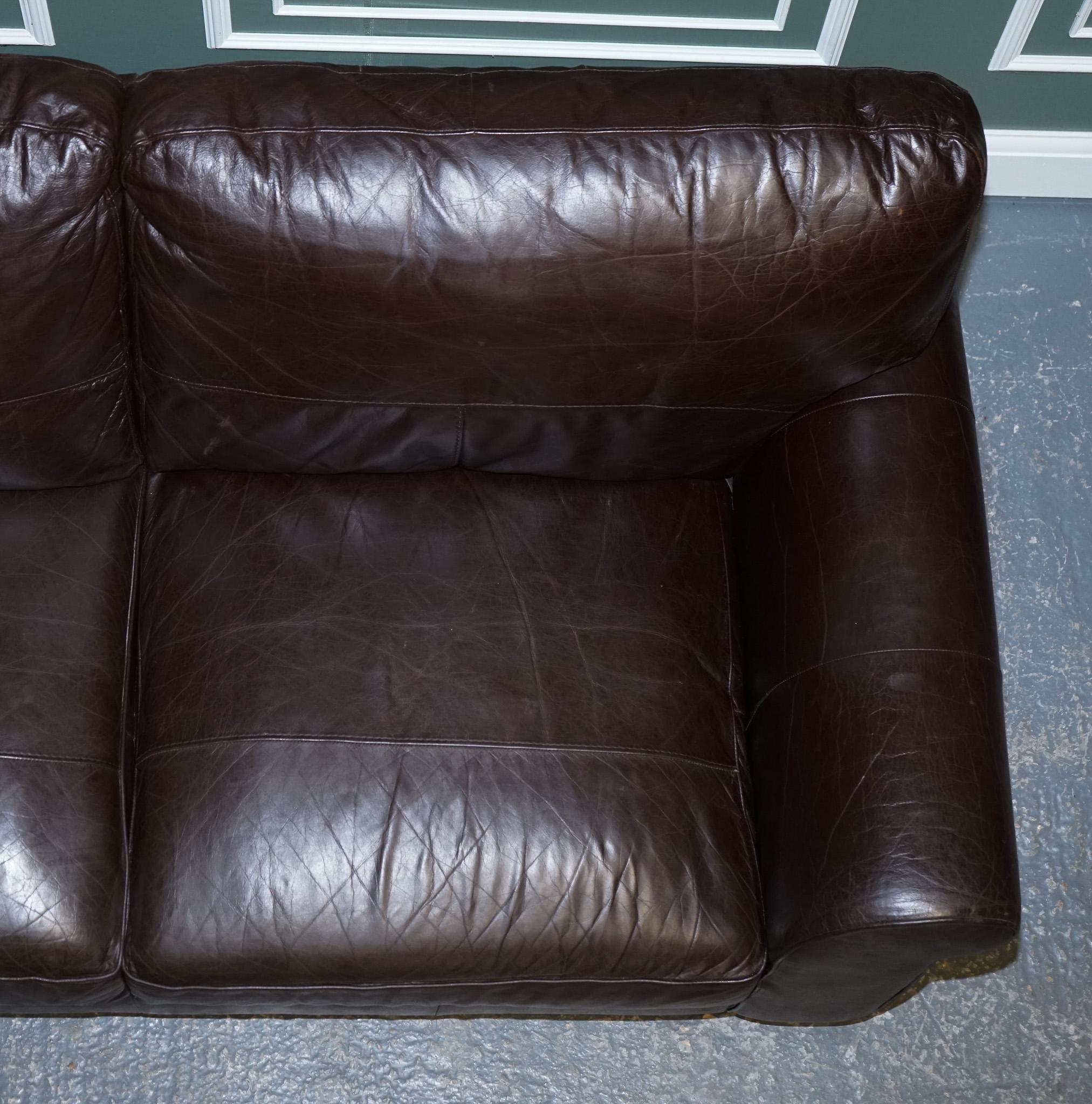 20th Century ViNTAGE CHOCOLATE BROWN TWO TO THREE SEATER SOFA For Sale