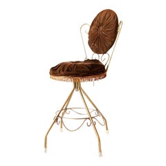 Retro Chocolate Brown Velvet Vanity Chair, circa 1960