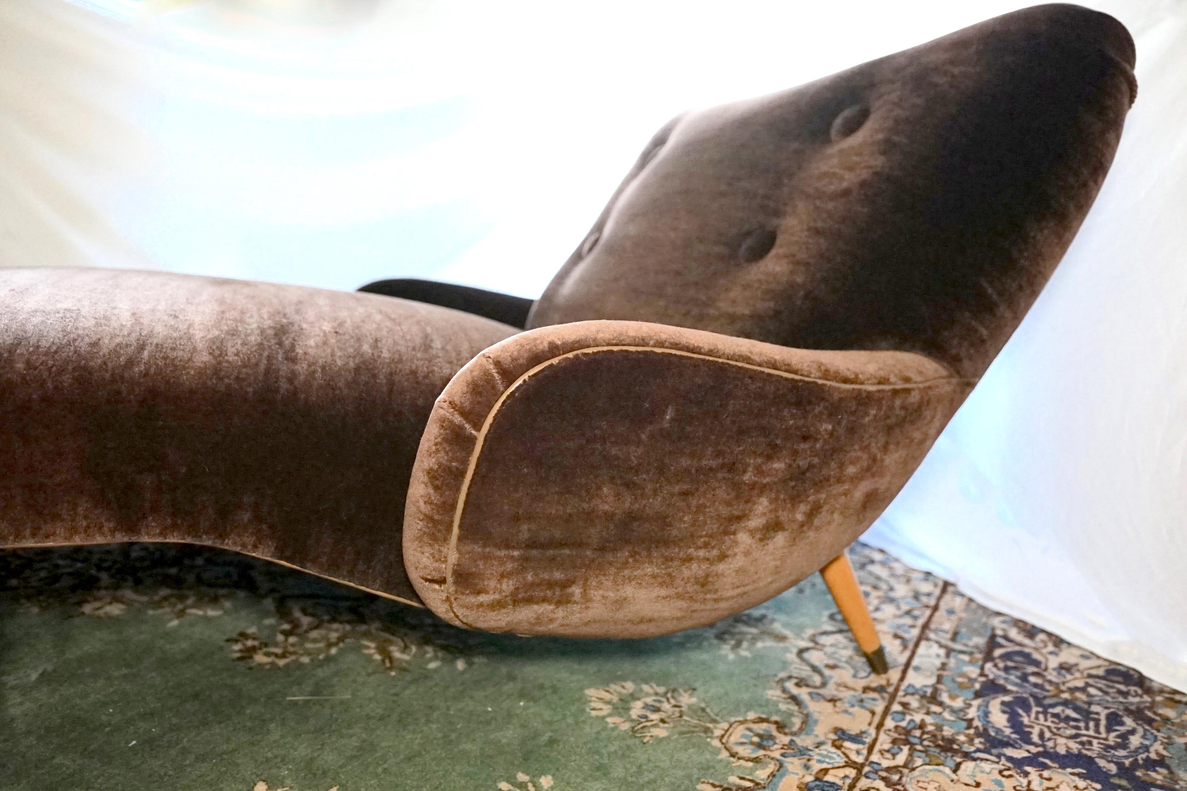 Mid-Century Modern Custom Chaise Lounge Mohair Dark Chocolate Electric Motor Extra Wide 1960s  For Sale