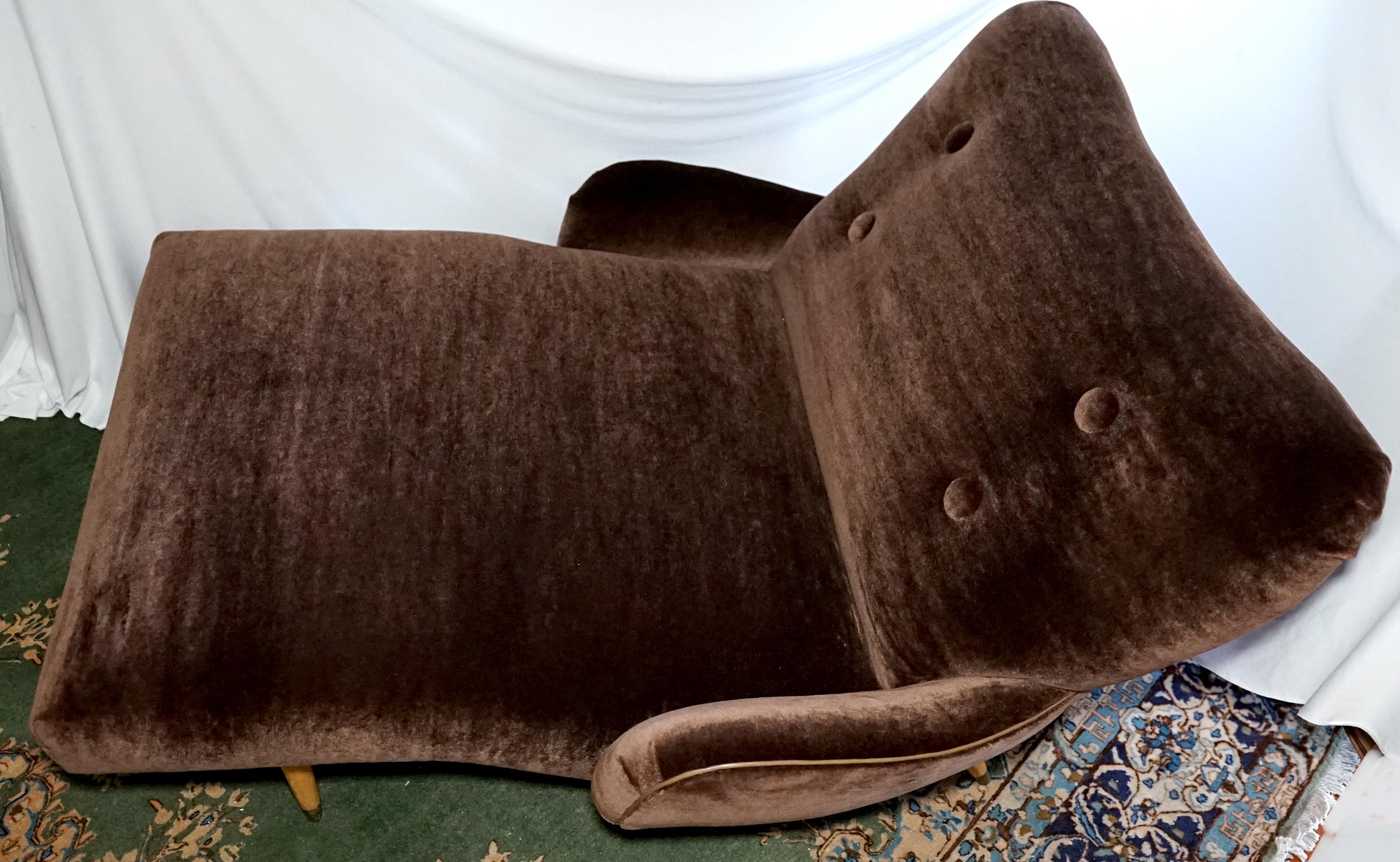 Leather Custom Chaise Lounge Mohair Dark Chocolate Electric Motor Extra Wide 1960s  For Sale