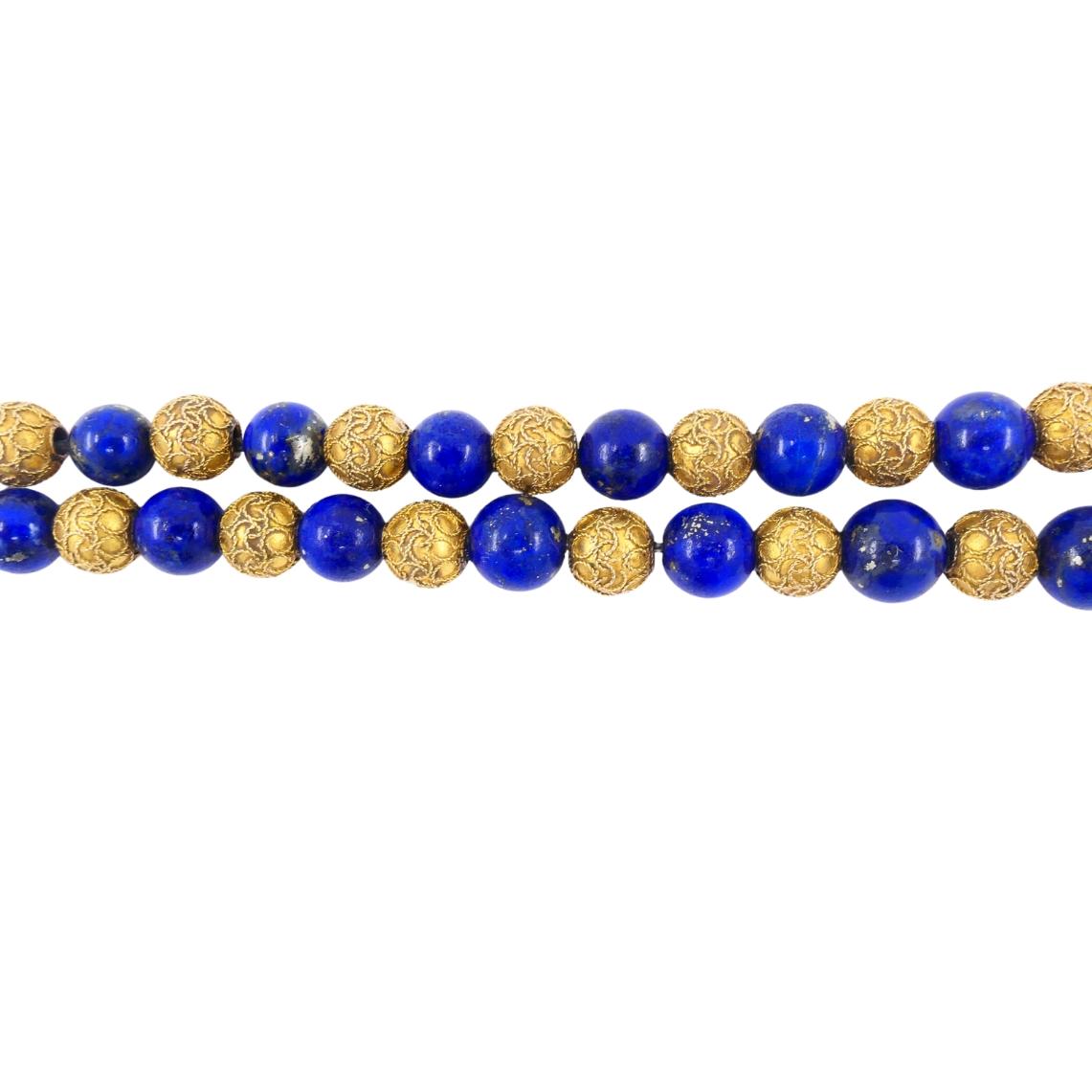 Donna Collana girocollo vintage in oro 14k con perline di Lapislazzuli in vendita