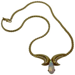 Vintage Choker Opal and Diamond Necklace in 18 Karat Italian Gold