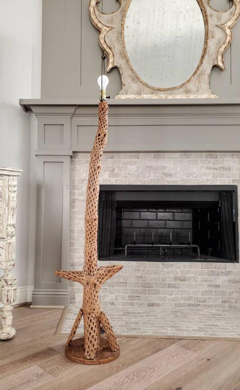 A unique and interesting cholla cactus skeleton turned floor lamp, freestanding, hand-crafted, this charming piece of American Southwest folk art is sure to add elements of rustic sophistication, distinctive style, uncommon texture and historic