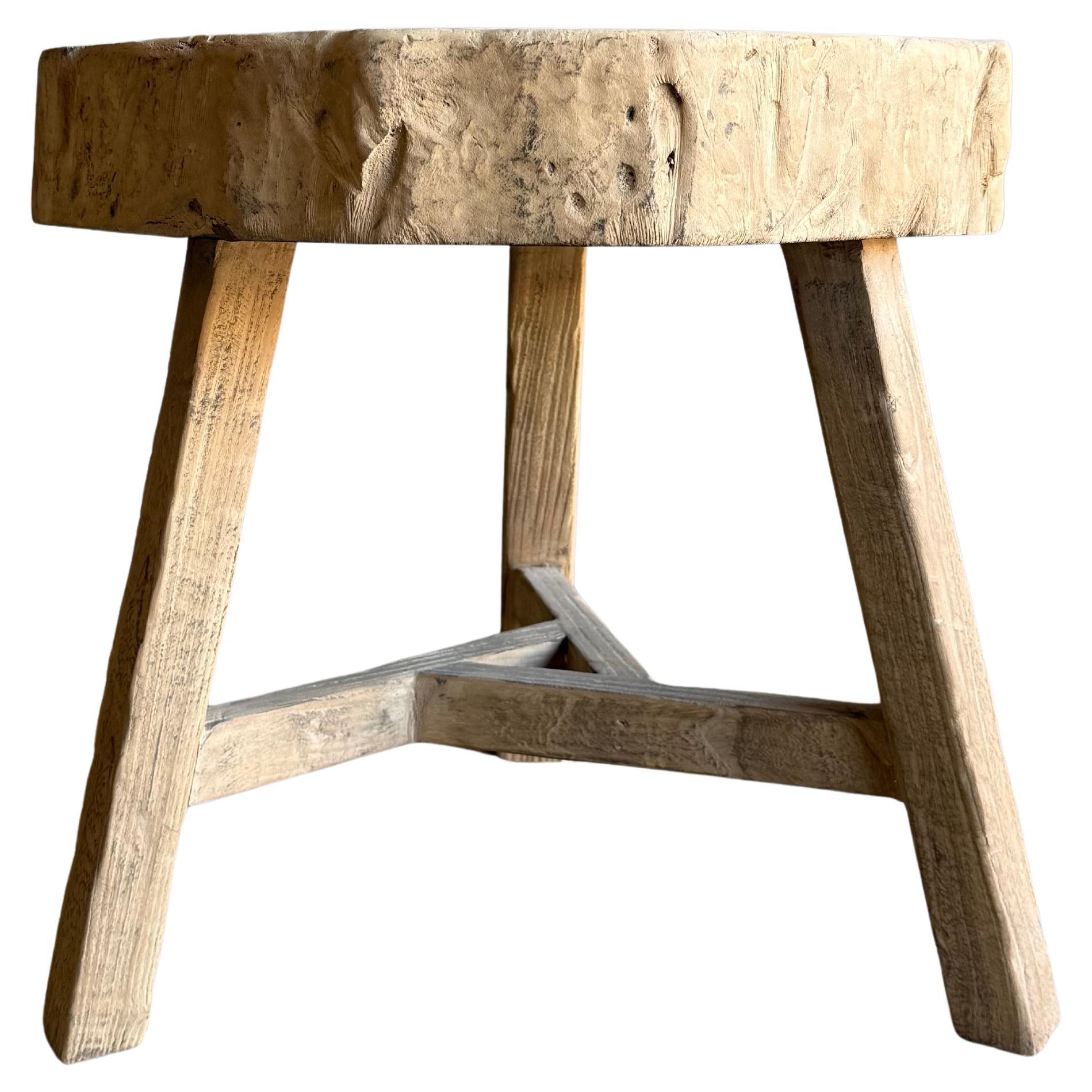 Vintage Elm Wood Chop Block Table For Sale at 1stDibs