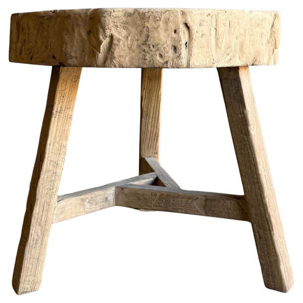 Vintage Elm Wood Chop Block Table For Sale at 1stDibs