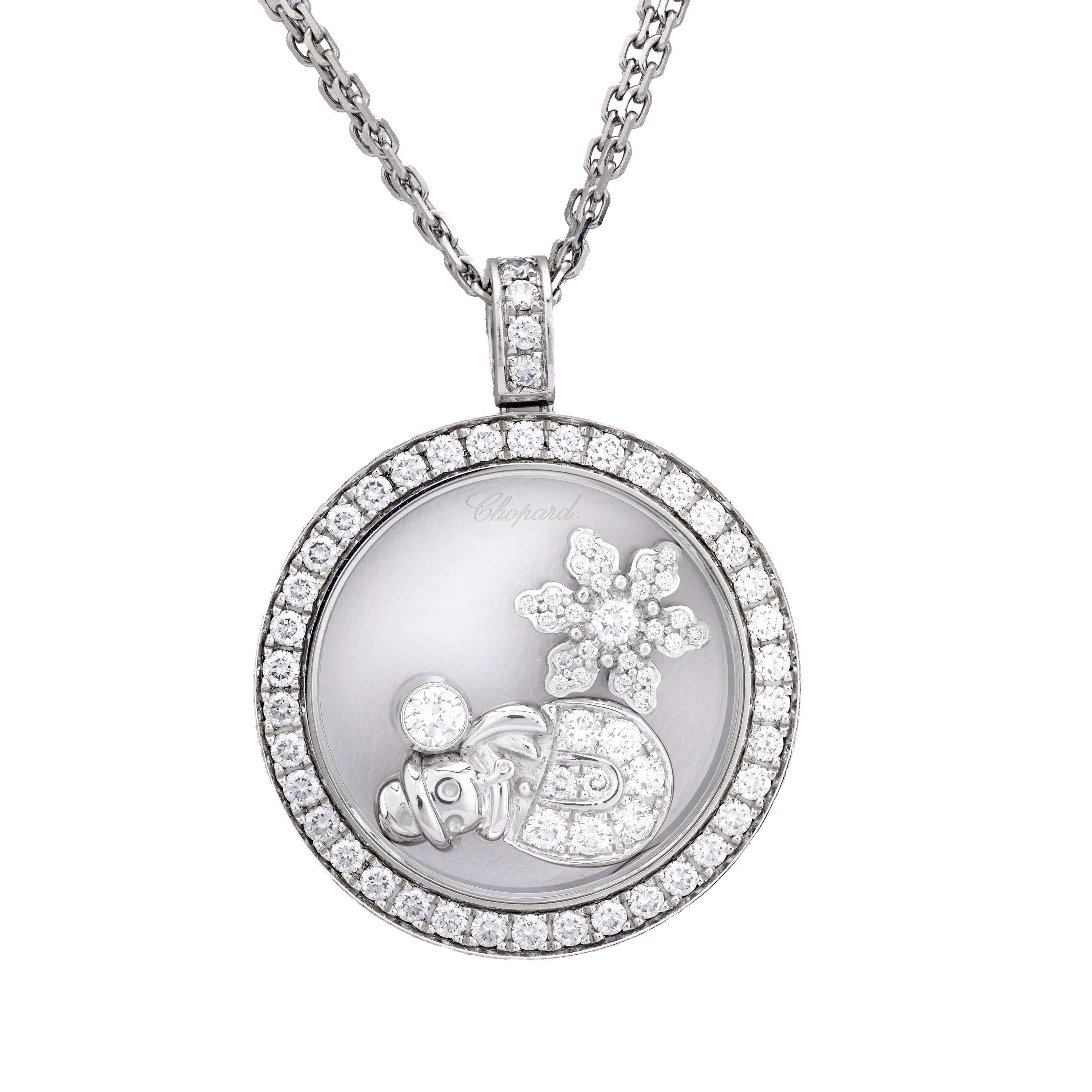 Vintage Chopard 1.45 carat diamond 18k white gold "Happy" snowflake necklace