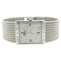 Vintage Chopard 18k Gold 22mm Rectangular Diamond 6.5" Wrist Watch Bracelet
