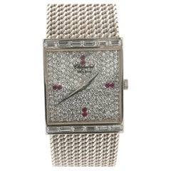 Vintage Chopard 18k Gold 22mm Rectangular Diamond 6.5" Wrist Watch Bracelet