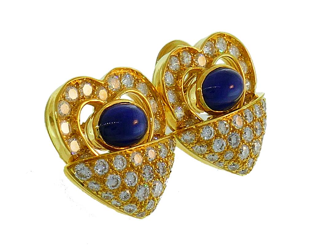 Vintage Chopard 18k Yellow Gold Earrings with Diamond Sapphire In Good Condition For Sale In Beverly Hills, CA