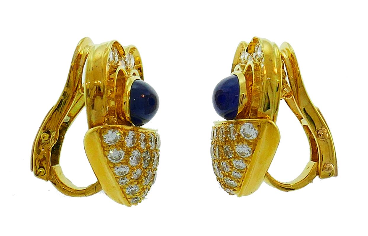 Women's Vintage Chopard 18k Yellow Gold Earrings with Diamond Sapphire For Sale