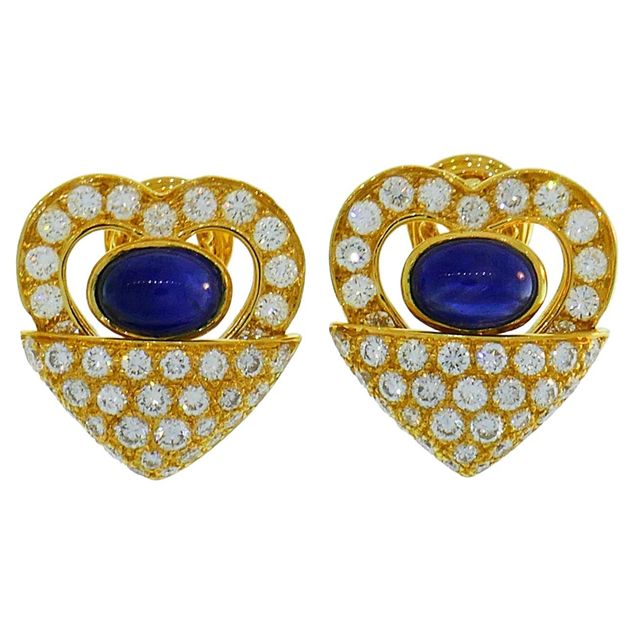 Chopard Boucles d'oreilles vintage en or jaune 18 carats avec diamants et saphirs