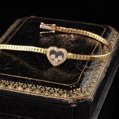 Vintage Chopard 18 Karat Yellow Gold Happy Diamonds Heart Bracelet