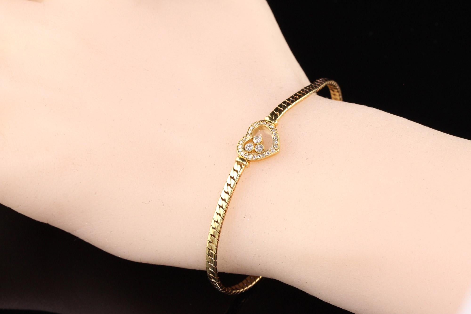 Vintage Chopard 18 Karat Yellow Gold Happy Diamonds Heart Bracelet In Good Condition In Great Neck, NY