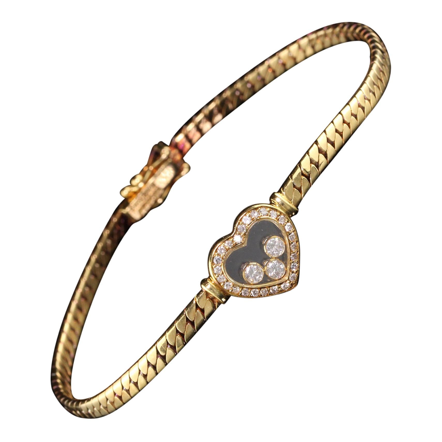 Vintage Chopard 18 Karat Yellow Gold Happy Diamonds Heart Bracelet