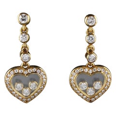 Vintage Chopard 18 Karat Yellow Gold Happy Diamonds Heart Earrings