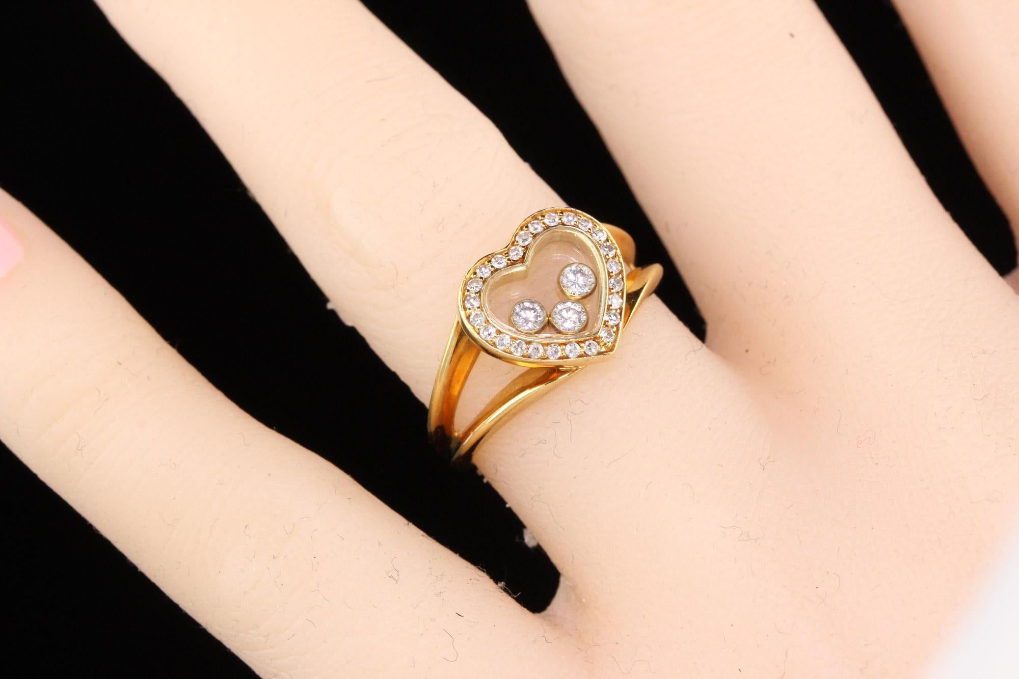 Heart Cut Vintage Chopard 18 Karat Yellow Gold Happy Diamonds Heart Ring