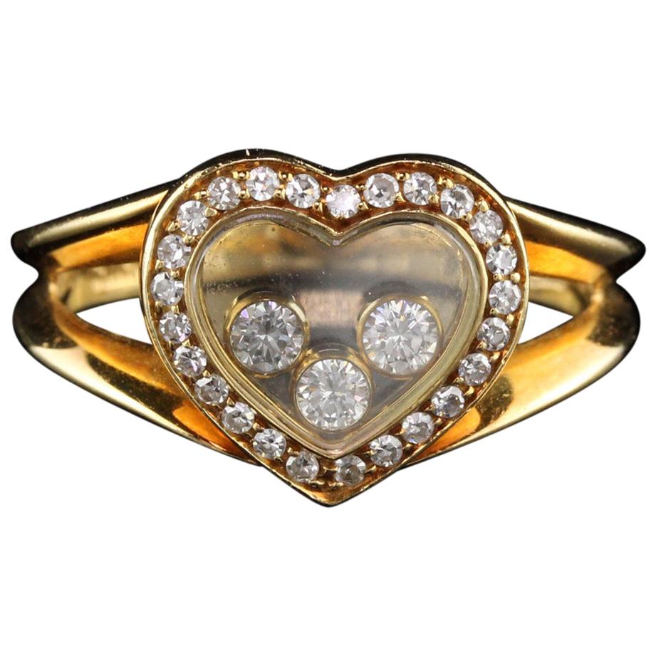 Vintage Chopard 18 Karat Yellow Gold Happy Diamonds Heart Ring